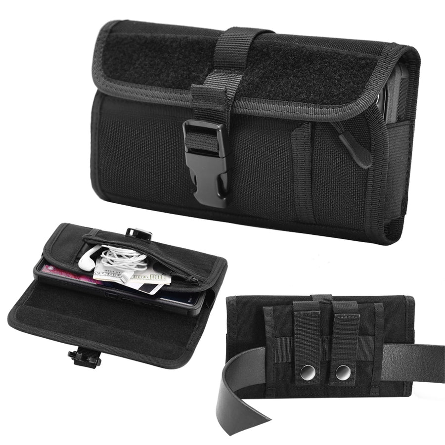 LUXMO Large Horizontal Universal Nylon Pouch w/ Large Front Zipper Compartment - Black