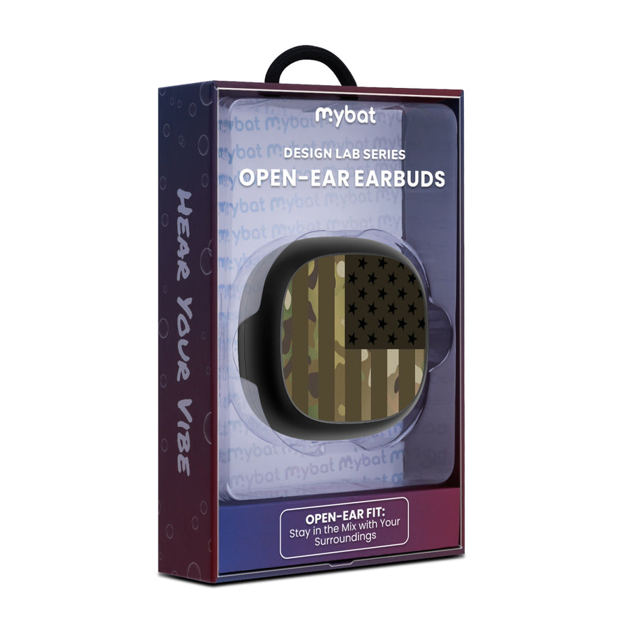 MyBat Design Lab Open-Ear Earbuds - Black - Military Camouflage American Flag - MFHSBTST251-054-10.jpg
