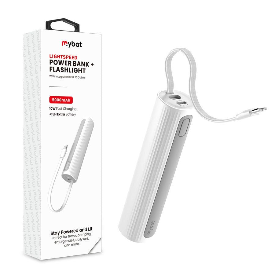 MyBat LightSpeed 5000 mAh Power Bank + Flashlight - White