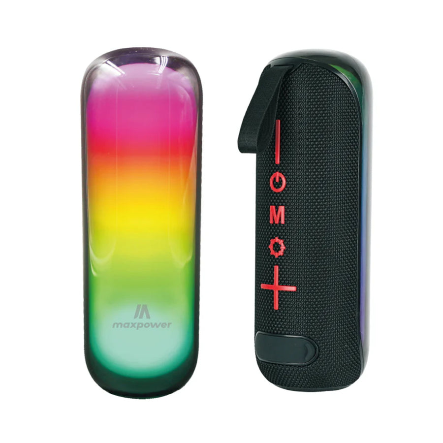 MaxPower Beat Glow Portable Bluetooth Speaker with Water Resistance, Different LED Lights, and Dust Proof - Black