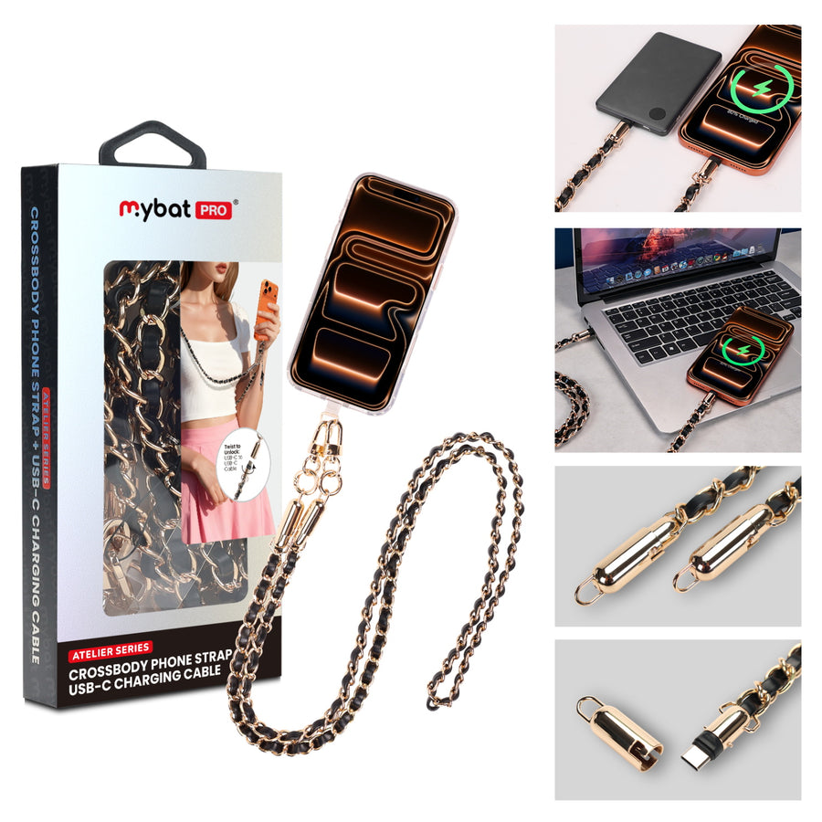 MyBat Pro Atelier Series 4.2FT Crossbody Strap + USB-C Charging Cable - Black / Gold