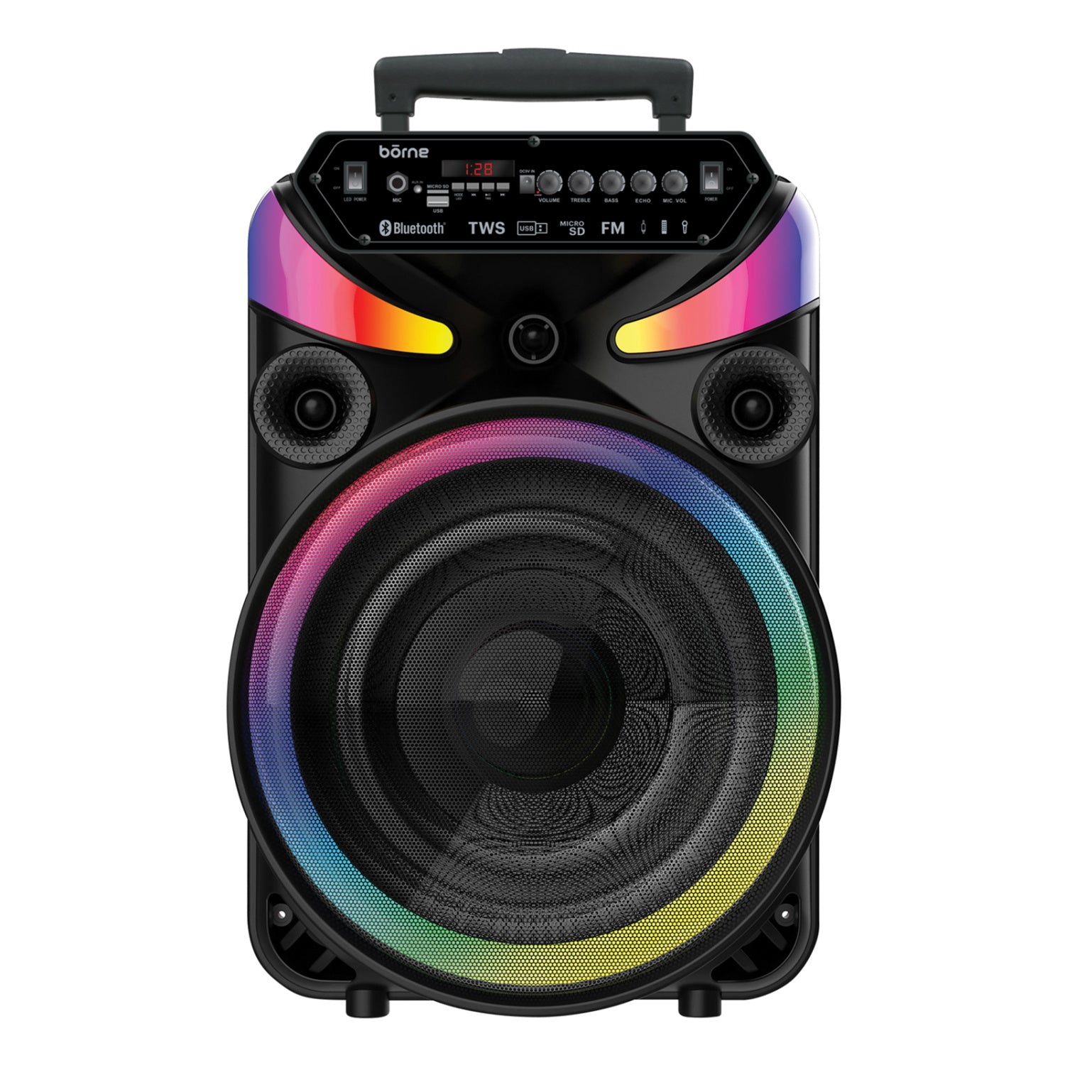 borne 15" Woofer + 1.5" Tweeter Bluetooth Party Speaker With Tripod, 50W Total, Usb, Microsd And Aux - In Inputs, Fm Radio, Mic And Remote Control Included - Black - BTSPK139-1.jpg