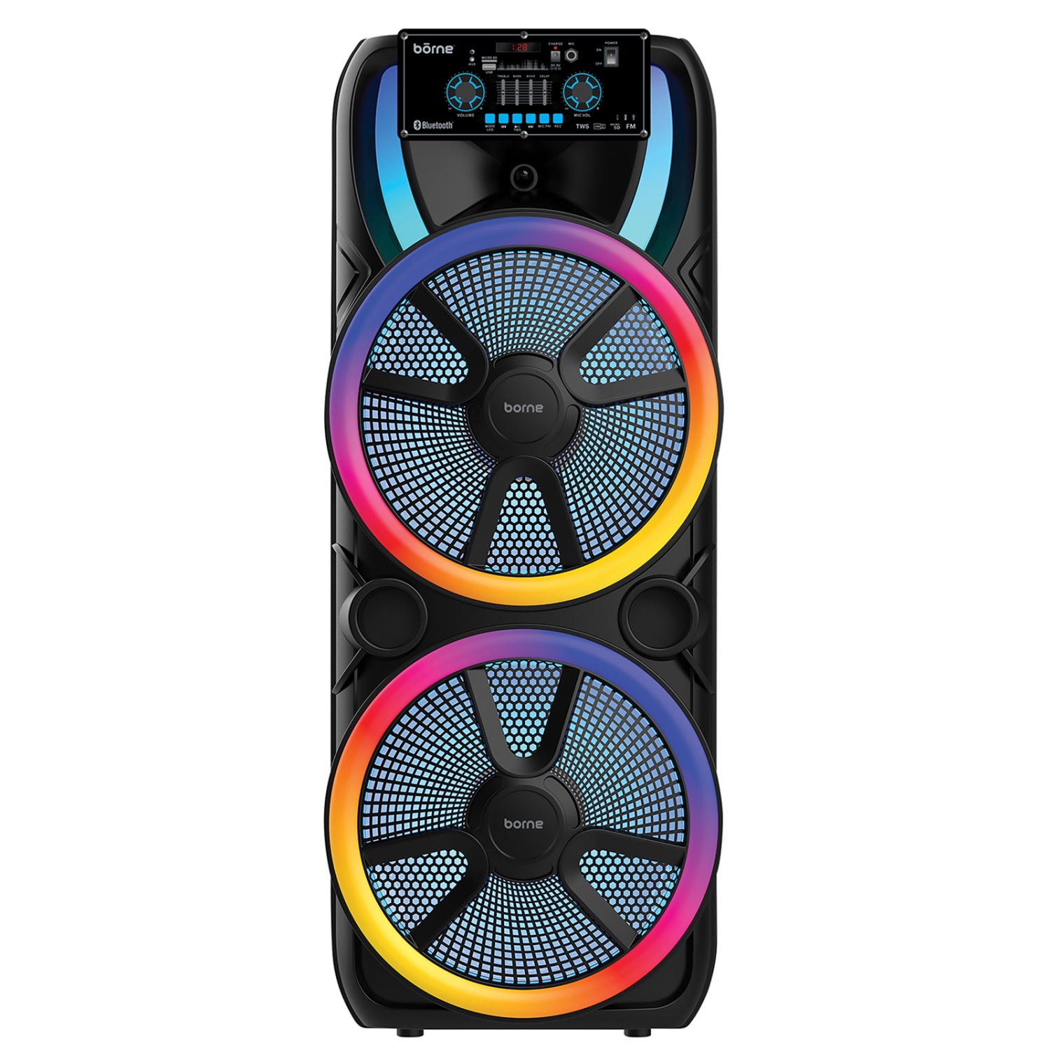 borne 15" X 2 Bluetooth Wireless Speaker, 100W Rms, RGB Lights, Usb, Microsd And Aux - In Inputs - Black - BTSPK149-1.jpg