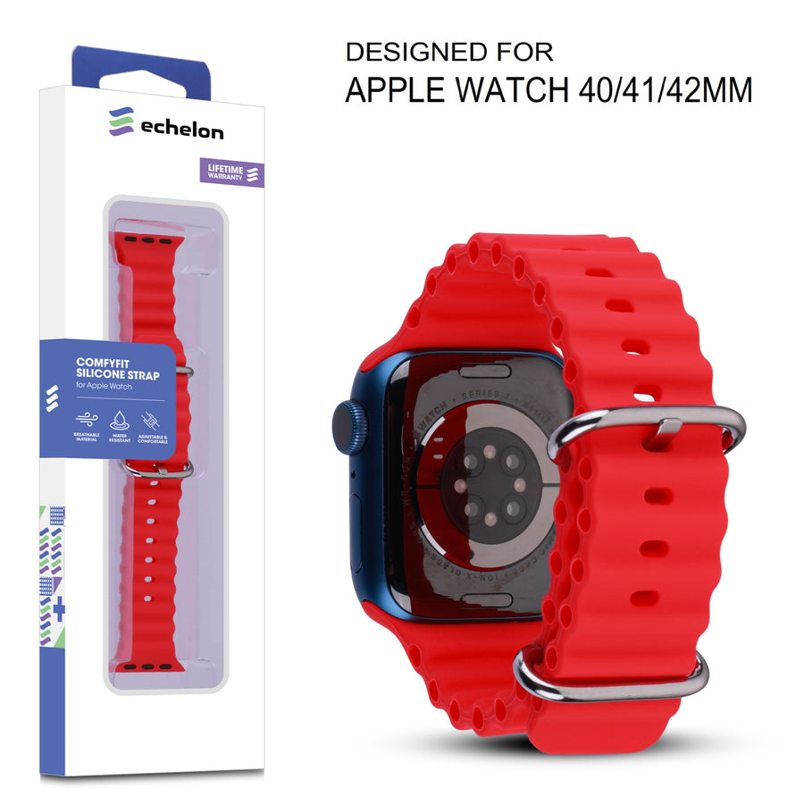 echelon ComfyFit Silicone Strap for Apple Watch Series 9 41mm/Watch Series 10 42mm / Watch SE 3 40mm - Red