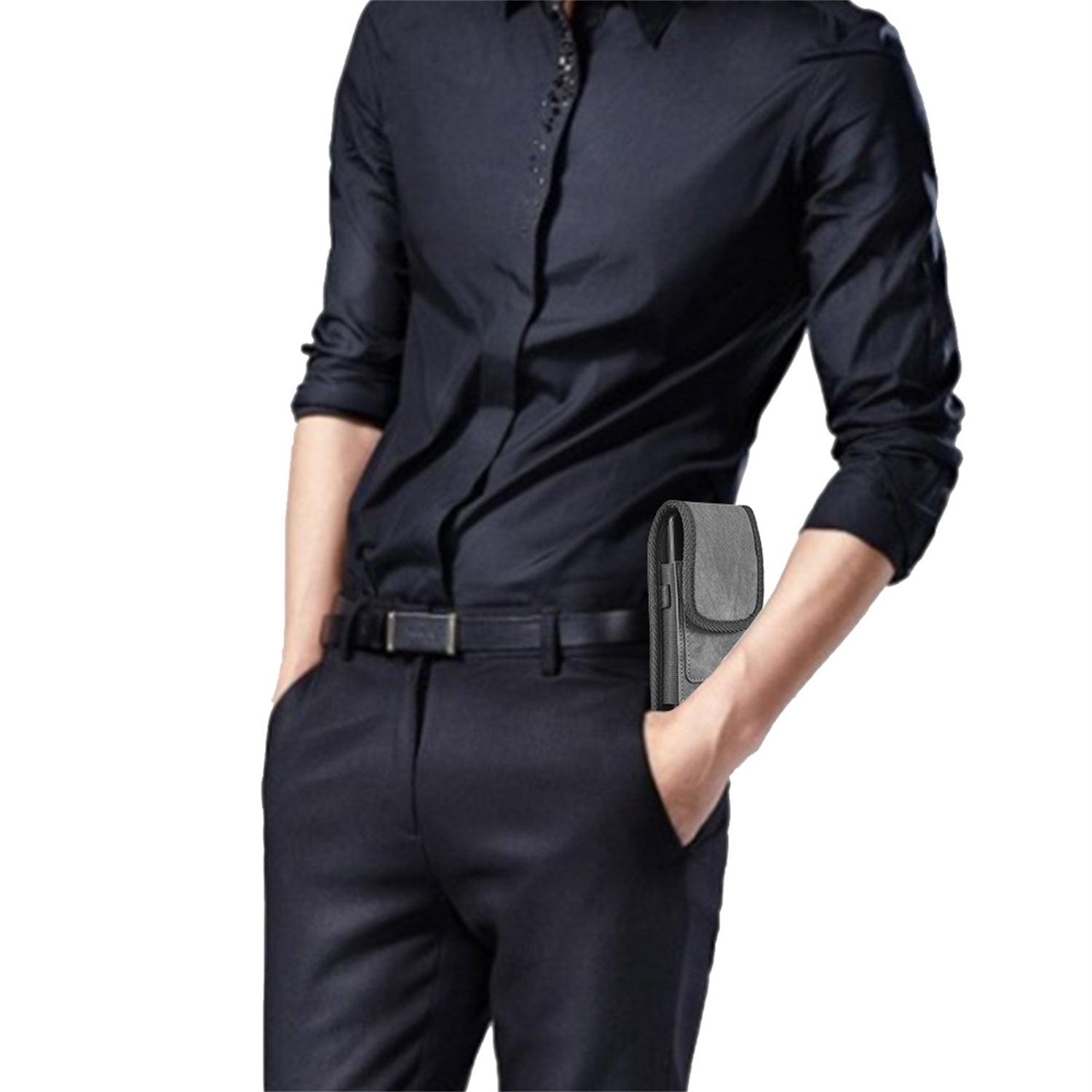 LUXMO Large Horizontal Universal Pouch w/ Dual Card Slots - Dark Denim Fabric - LPLGGF-EUV3-BK-8.jpg