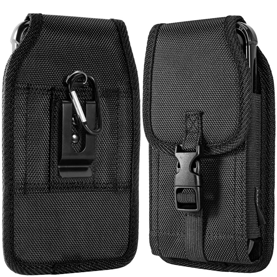 LUXMO Extra Large Vertical Universal Leather Pouch w/ Front Buckle - Black