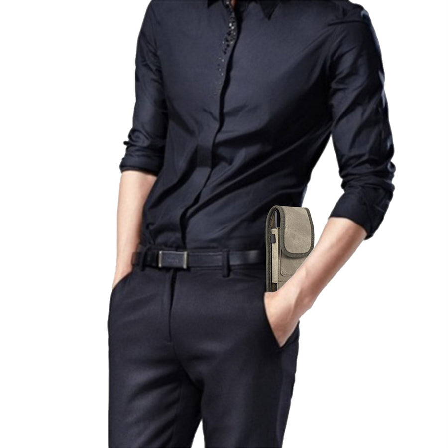 LUXMO Medium Vertical Universal Pouch w/ Dual Card Slots - Light Brown Denim Fabric - LPSAMI717-EUV3-BR-8.jpg