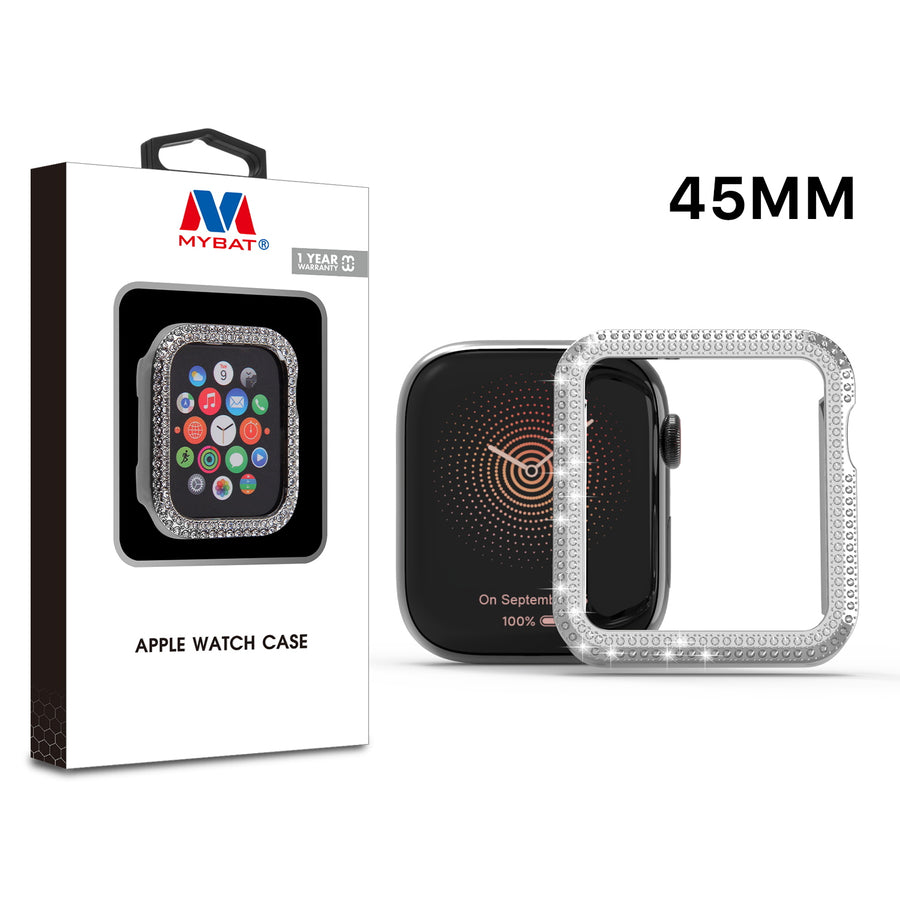 MyBat Apple Watch Case (with Diamonds) for Apple Watch Series 7 45mm/Watch Series 9 45mm / Watch Series 8 45mm - Electroplated Silver