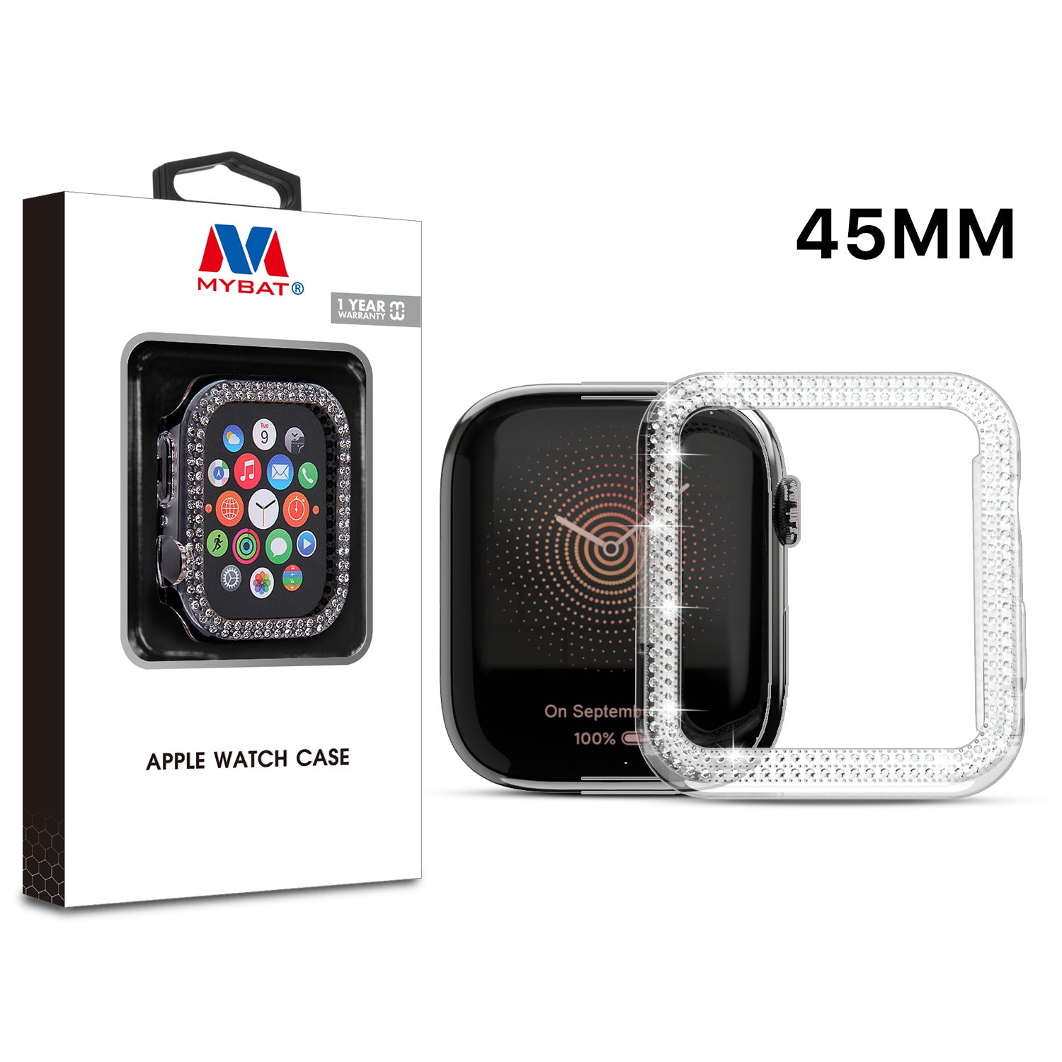 MyBat Apple Watch Case (with Diamonds) for Apple Watch Series 7 45mm/Watch Series 9 45mm / Watch Series 8 45mm - Transparent Clear
