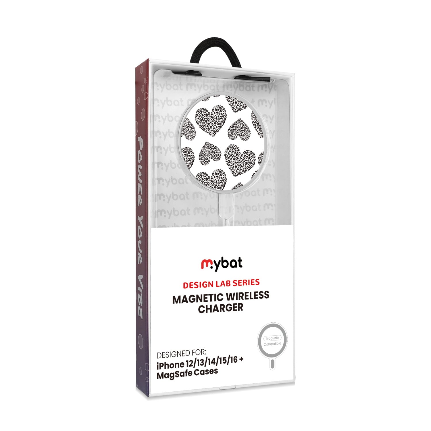 MyBat Design Lab Magnetic Wireless Charger - Silver - Leopard Print Hearts - MCGWIRC18SL-098-8.jpg