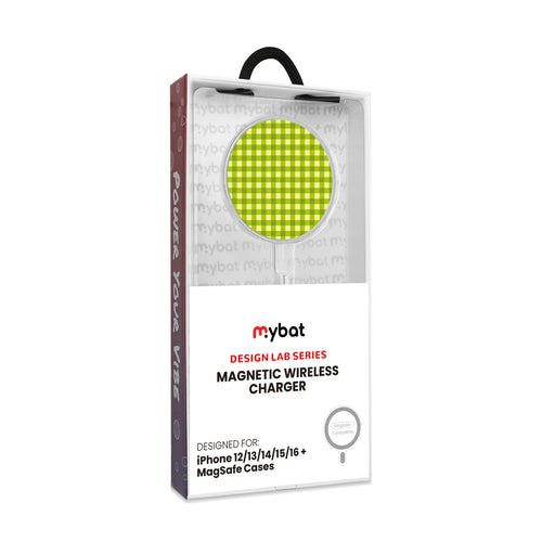 MyBat Design Lab Magnetic Wireless Charger - Silver - Green Gingham - MCGWIRC18SL-476-8.jpg