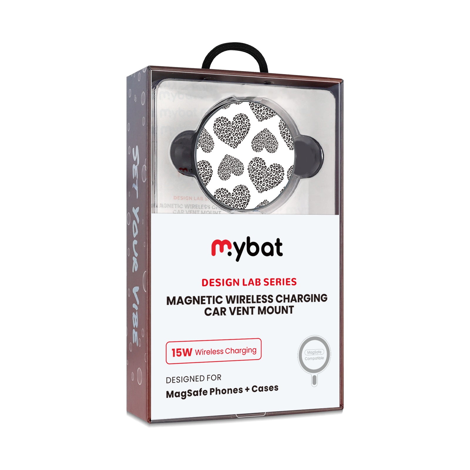 MyBat Design Lab Magnetic Wireless Charging Vent Mount - Black - Leopard Print Hearts - MCGWIRC21BK-098-10.jpg