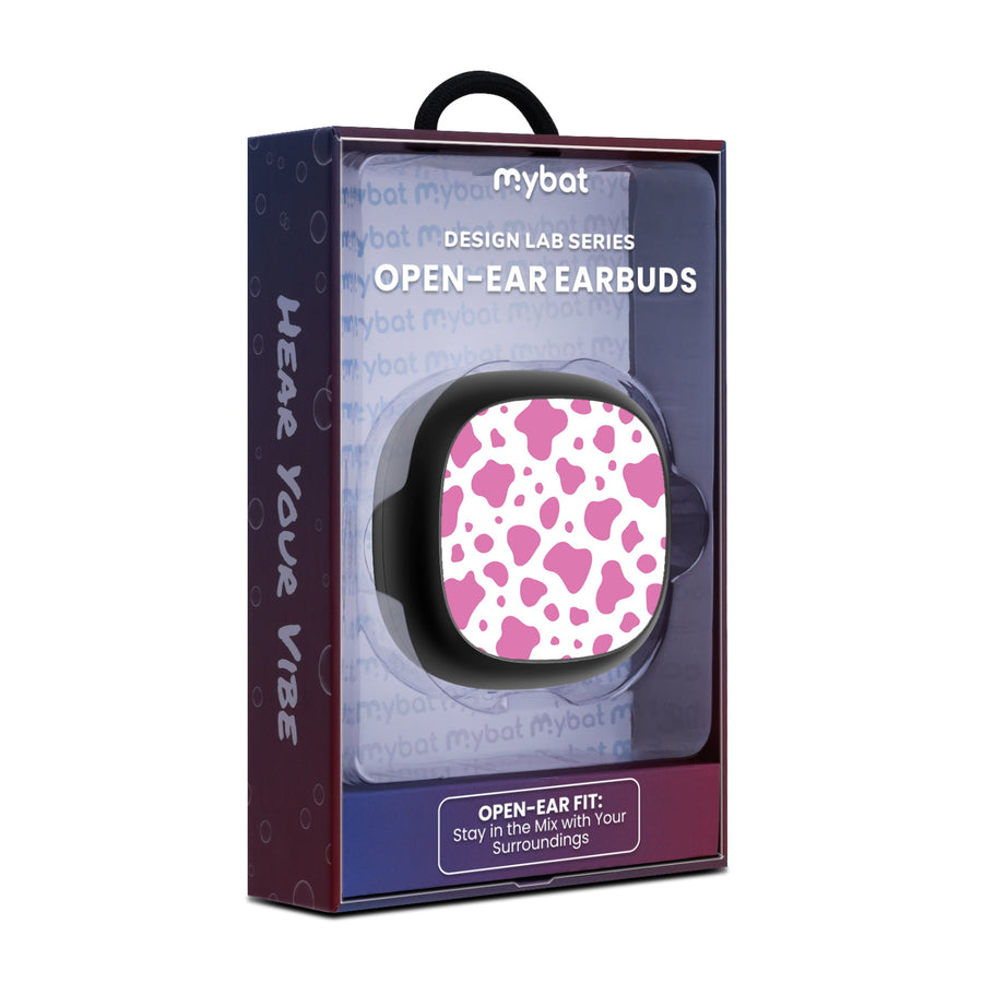 MyBat Design Lab Open-Ear Earbuds - Black - Pink Cow Print - MFHSBTST251-015-10.jpg