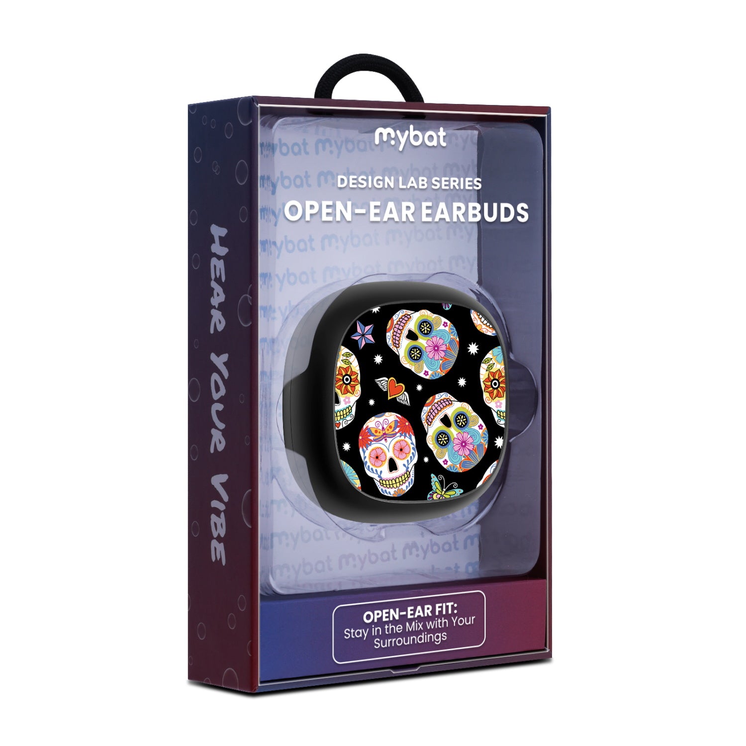 MyBat Design Lab Open-Ear Earbuds - Black - Day of the Dead - MFHSBTST251-056-10.jpg