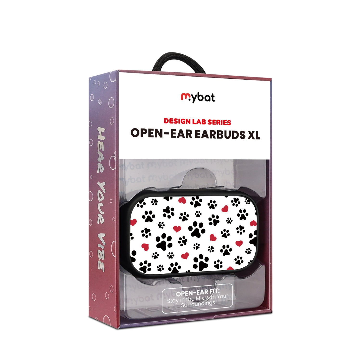 MyBat Design Lab Open-Ear Earbuds XL - Black - Paw Prints and Hearts - MFHSBTST271-001-10.jpg