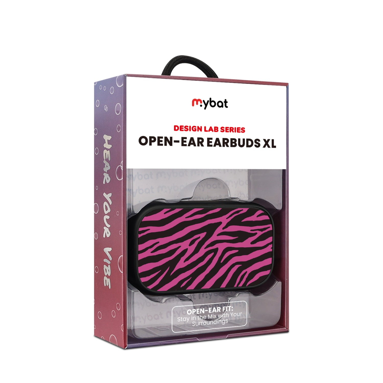 MyBat Design Lab Open-Ear Earbuds XL - Black - Pink Zebra Print - MFHSBTST271-010-10.jpg