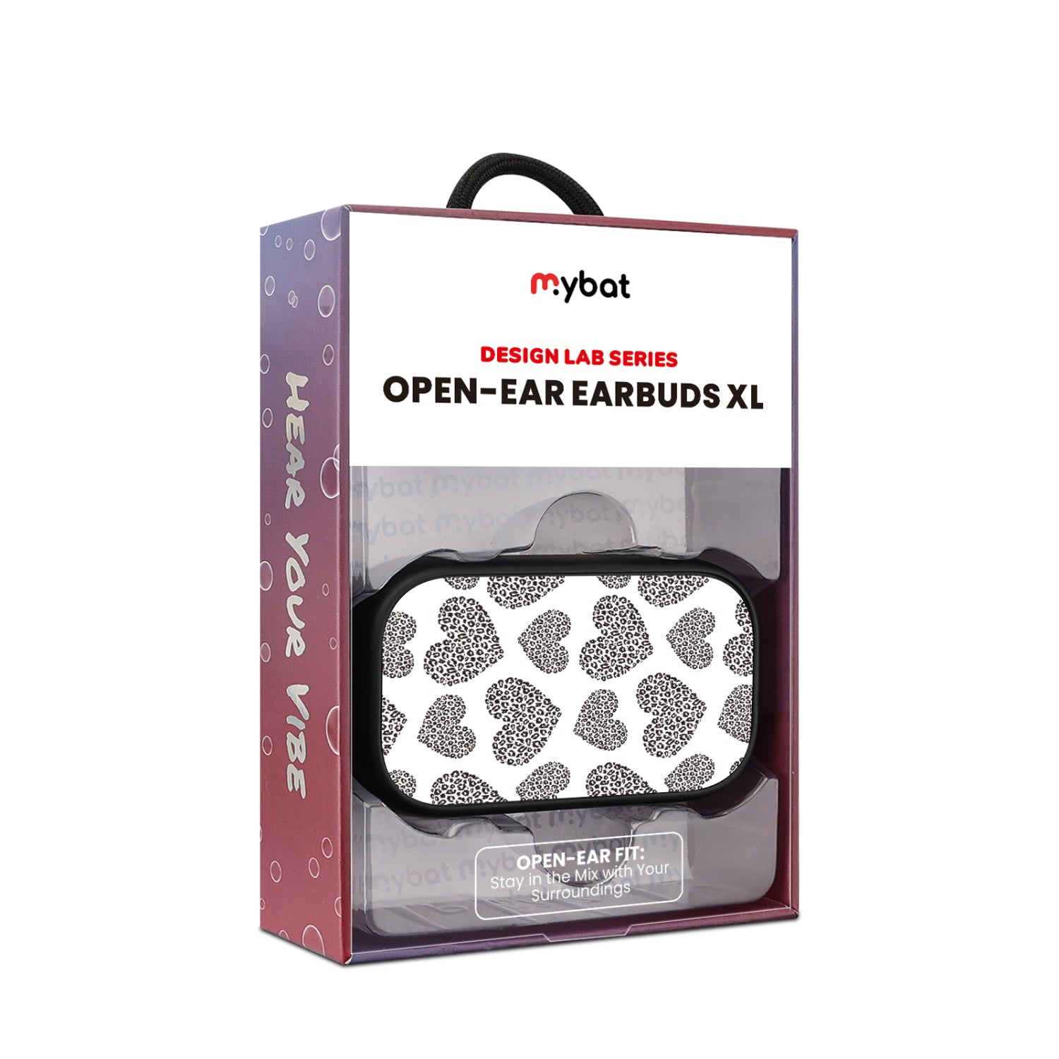 MyBat Design Lab Open-Ear Earbuds XL - Black - Leopard Print Hearts - MFHSBTST271-098-10.jpg