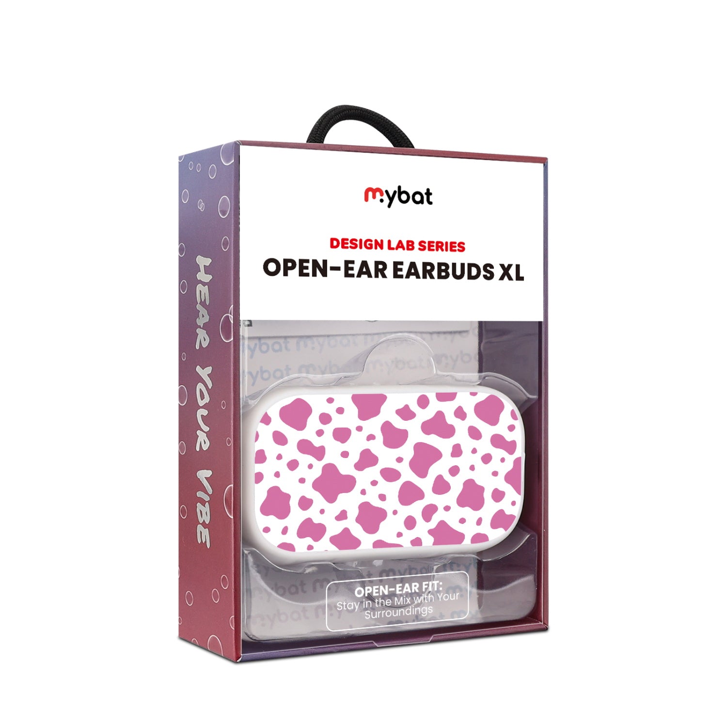 MyBat Design Lab Open-Ear Earbuds XL - White - Pink Cow Print - MFHSBTST272-015-10.jpg