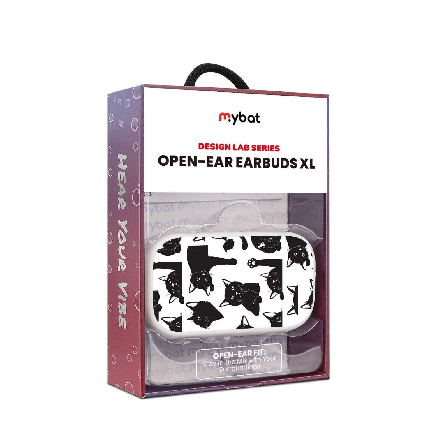 MyBat Design Lab Open-Ear Earbuds XL - White - Black Cats - MFHSBTST272-017-10.jpg