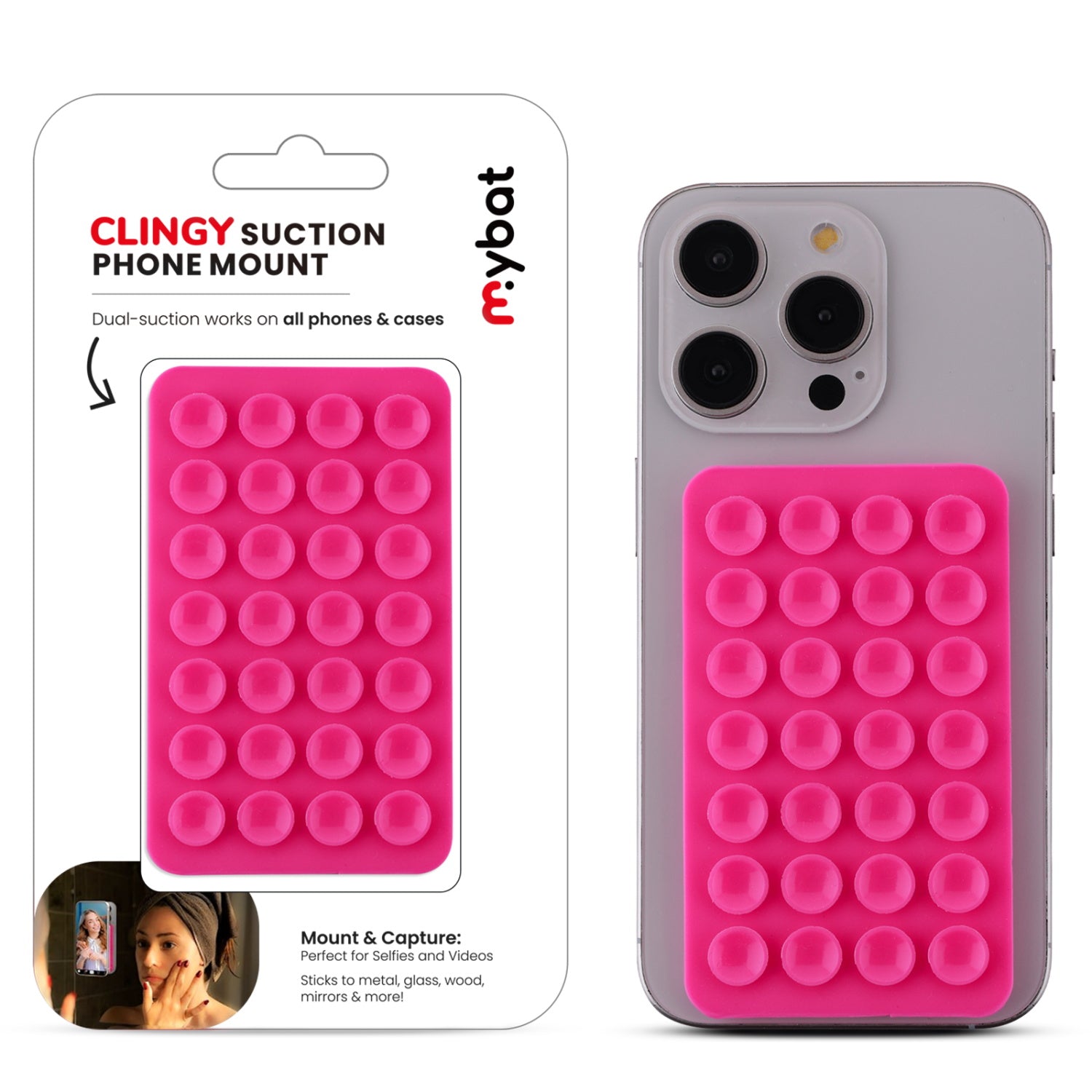 MyBat Clingy Suction Phone Mount - Hot Pink