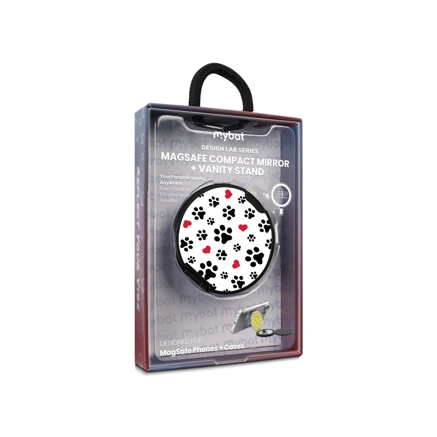 MyBat Design Lab MagSafe Selfie Mirror Kickstand - Black - Paw Prints and Hearts - MOTHMNUSU331-001-11.jpg