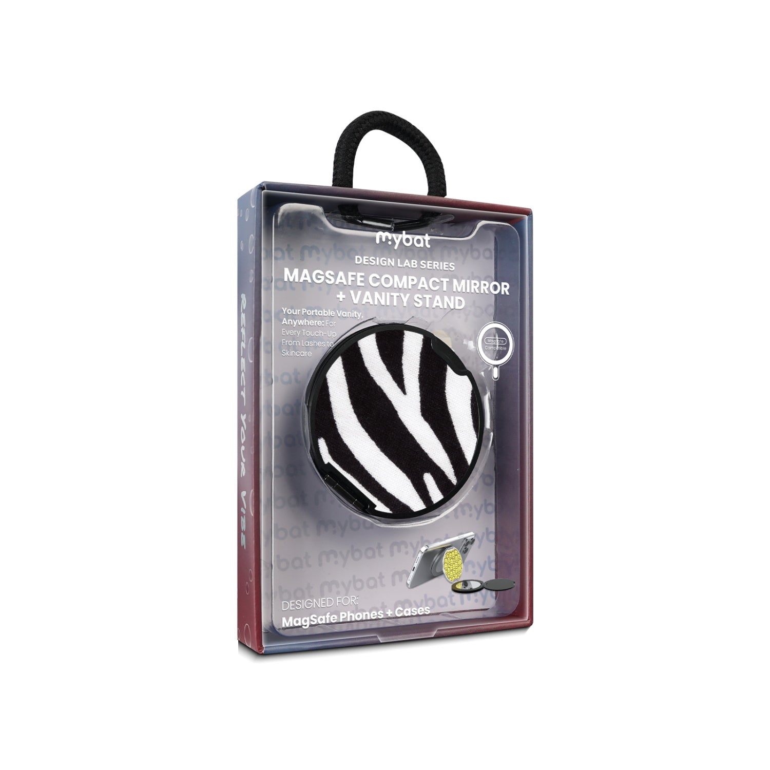 MyBat Design Lab MagSafe Selfie Mirror Kickstand - Black - Zebra Print - MOTHMNUSU331-009-11.jpg