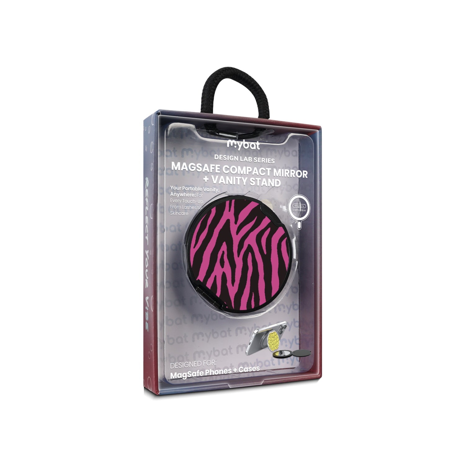 MyBat Design Lab MagSafe Selfie Mirror Kickstand - Black - Pink Zebra Print - MOTHMNUSU331-010-11.jpg