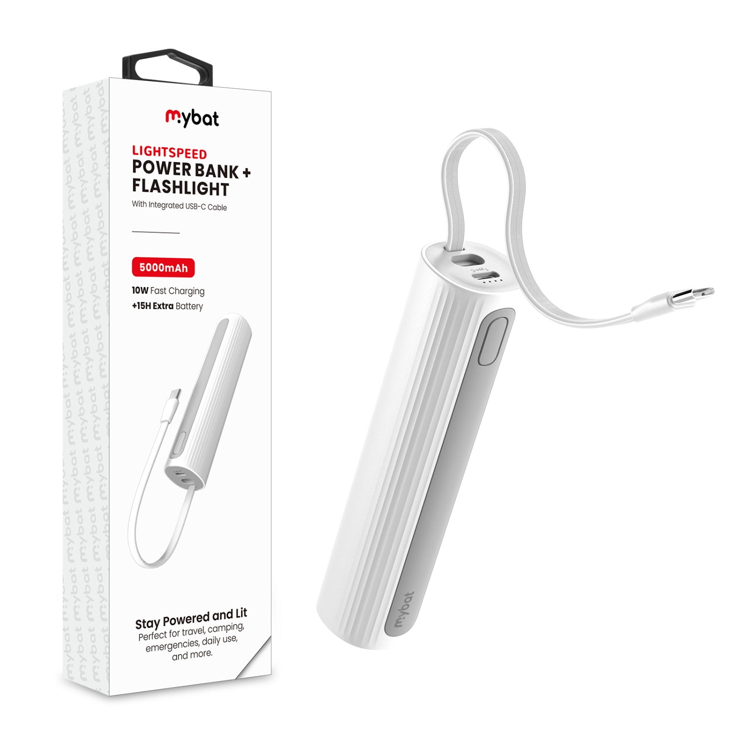 MyBat LightSpeed 5000 mAh Power Bank + Flashlight - White