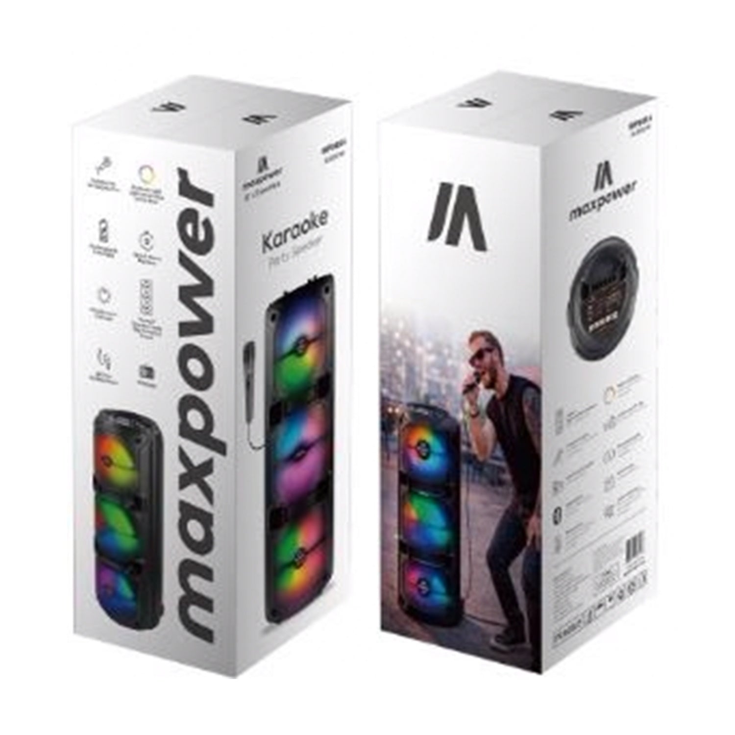 MaxPower 32" Tall  8" X 3 Woofers Karaoke Bluetooth Speakers With Mic & Flashing LED Lights - Black - MPD814-8.jpg