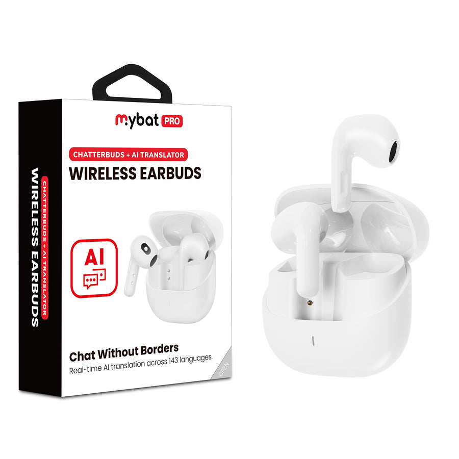 MyBat Pro ChatterBuds + AI Translator Wireless Earbuds - White