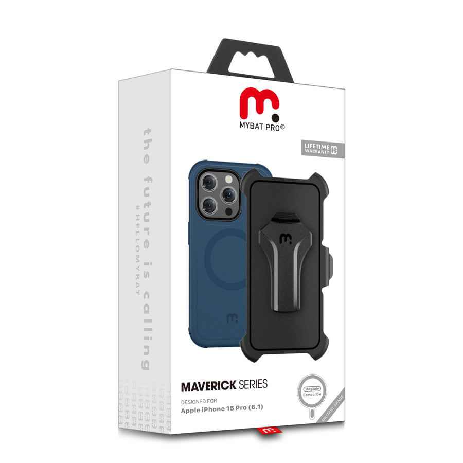 MyBat Pro Maverick Series MagSafe Case w/ Holster and Tempered Glass for Apple iPhone 15 Pro - Blue - RIP15PCS3NXMS002-10.jpg