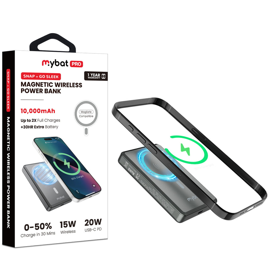 MyBat Pro 10000mAh SNAP + GO SLEEK Magnetic Wireless Power Bank - Grey Titanium